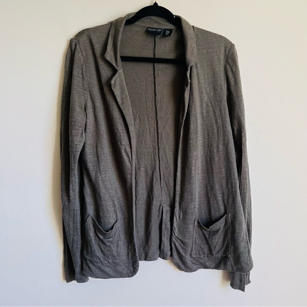 Rachel Zoe Green 100% Linen Open Cardigan Collared Medium